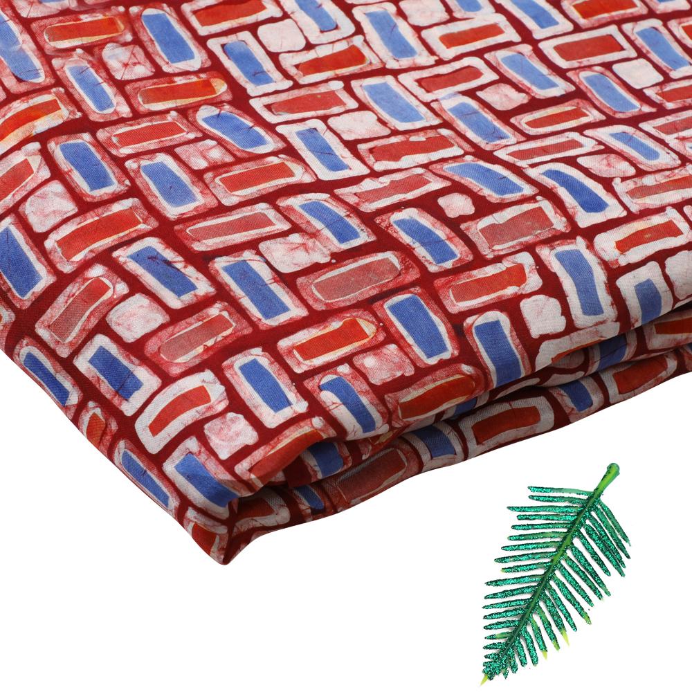 Blue-Red Color Handcrafted Batik Printed Silk Fabric