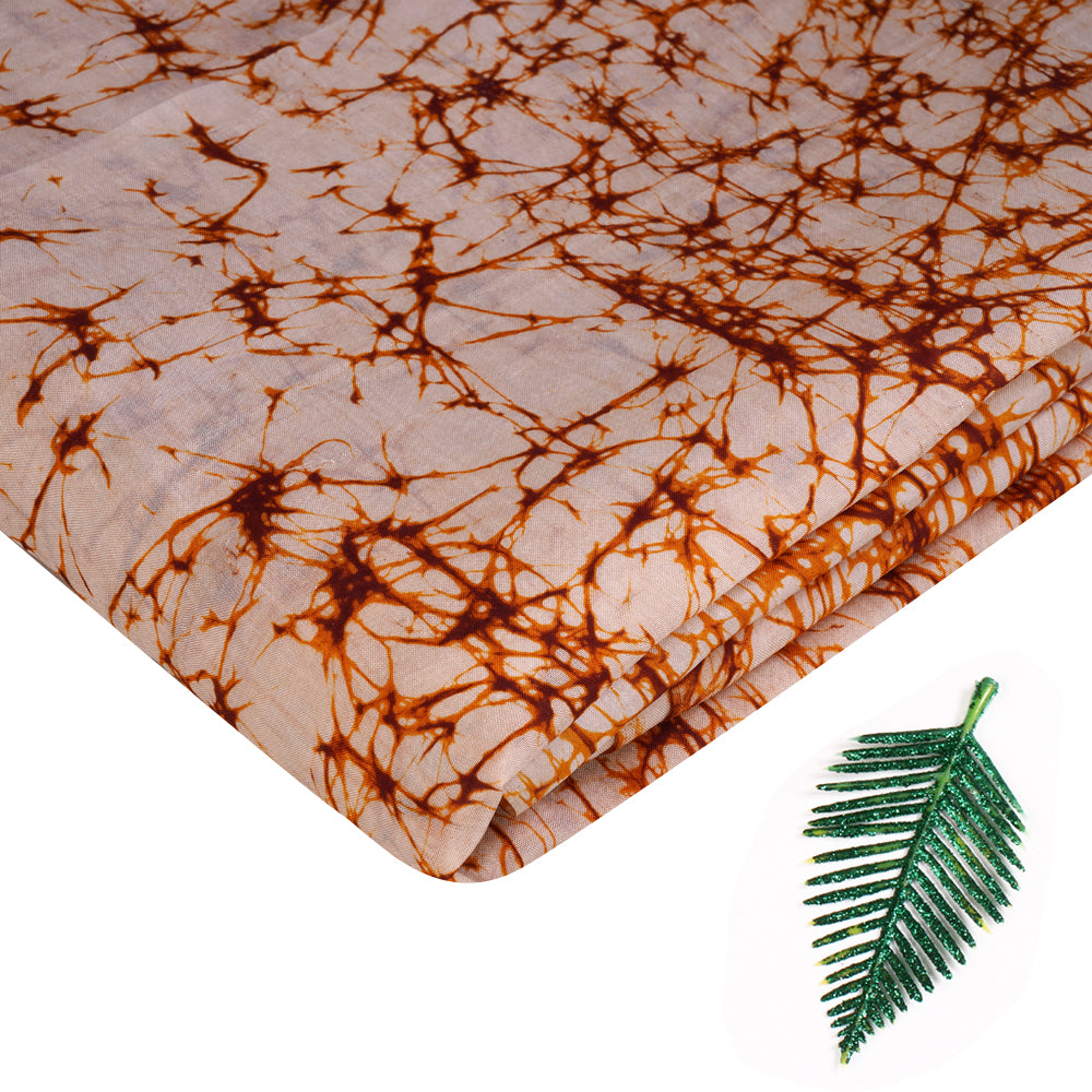 (Pre Cut 2.10 Mtr Piece) Cream-Brown Color Handcrafted Batik Printed Cotton Fabric