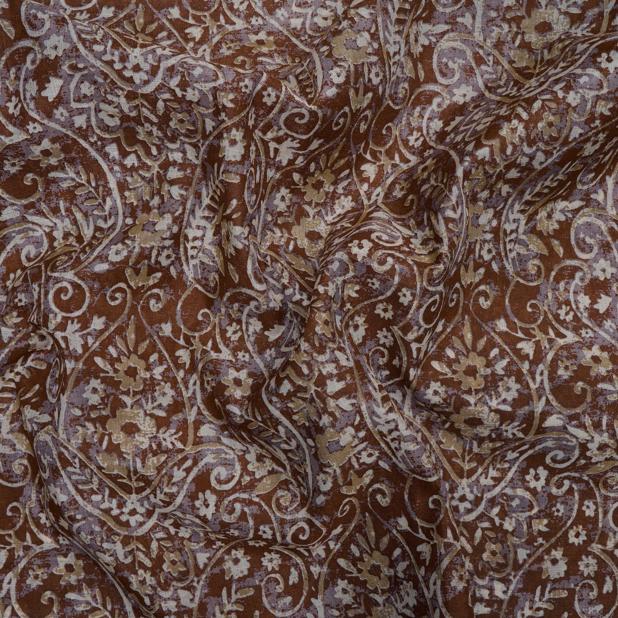 Brown Color Printed Cotton Voile Fabric