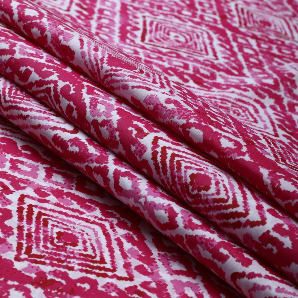Pink Color Printed Tussar Chanderi Fabric