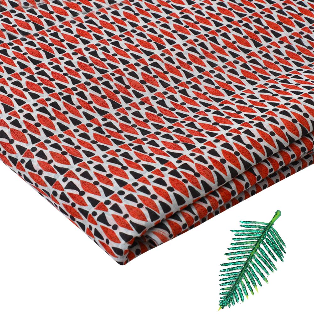 Black and Coral Red Color Digital Printed Fine Chanderi Fabric