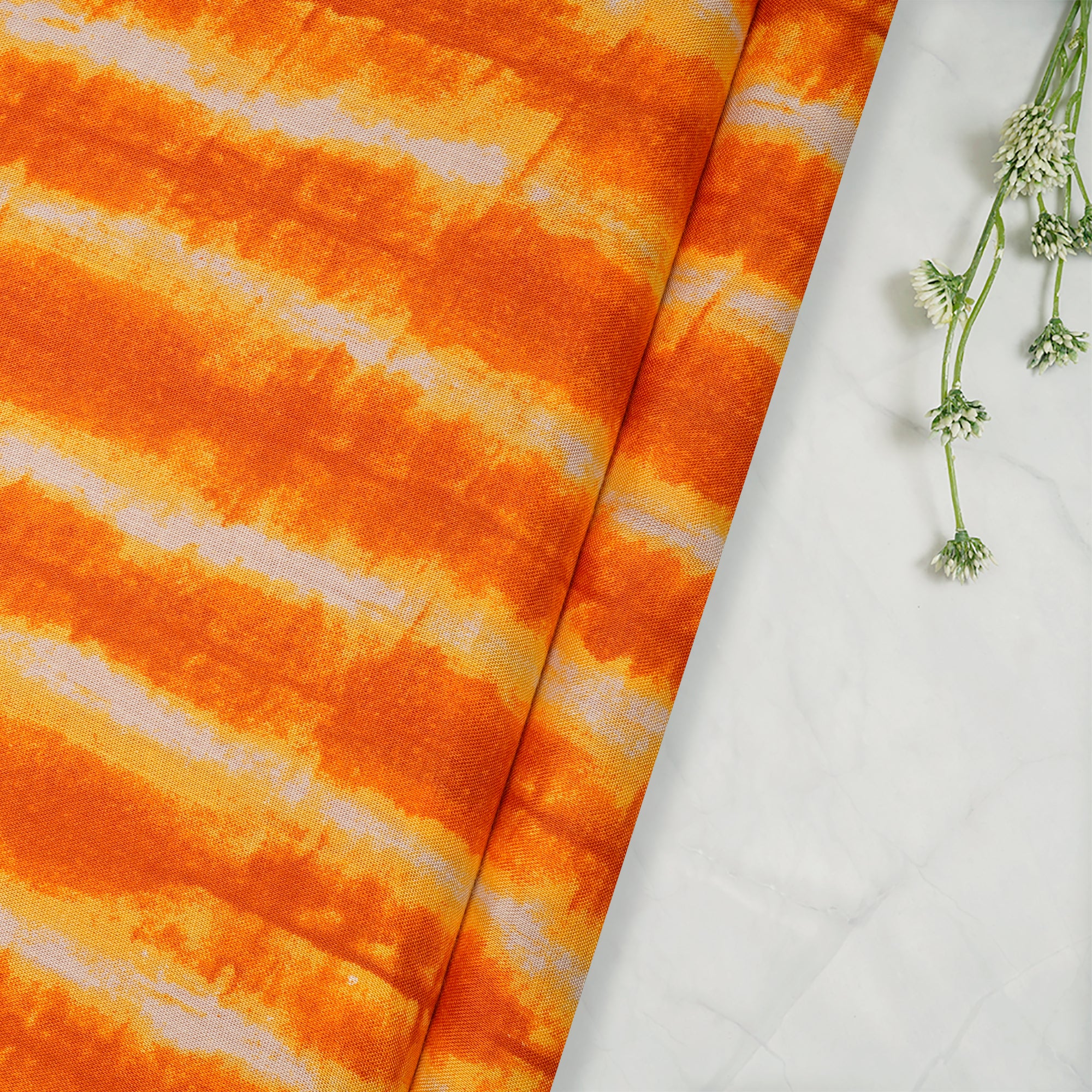 Orange-Yellow Color Printed Rayon Fabric