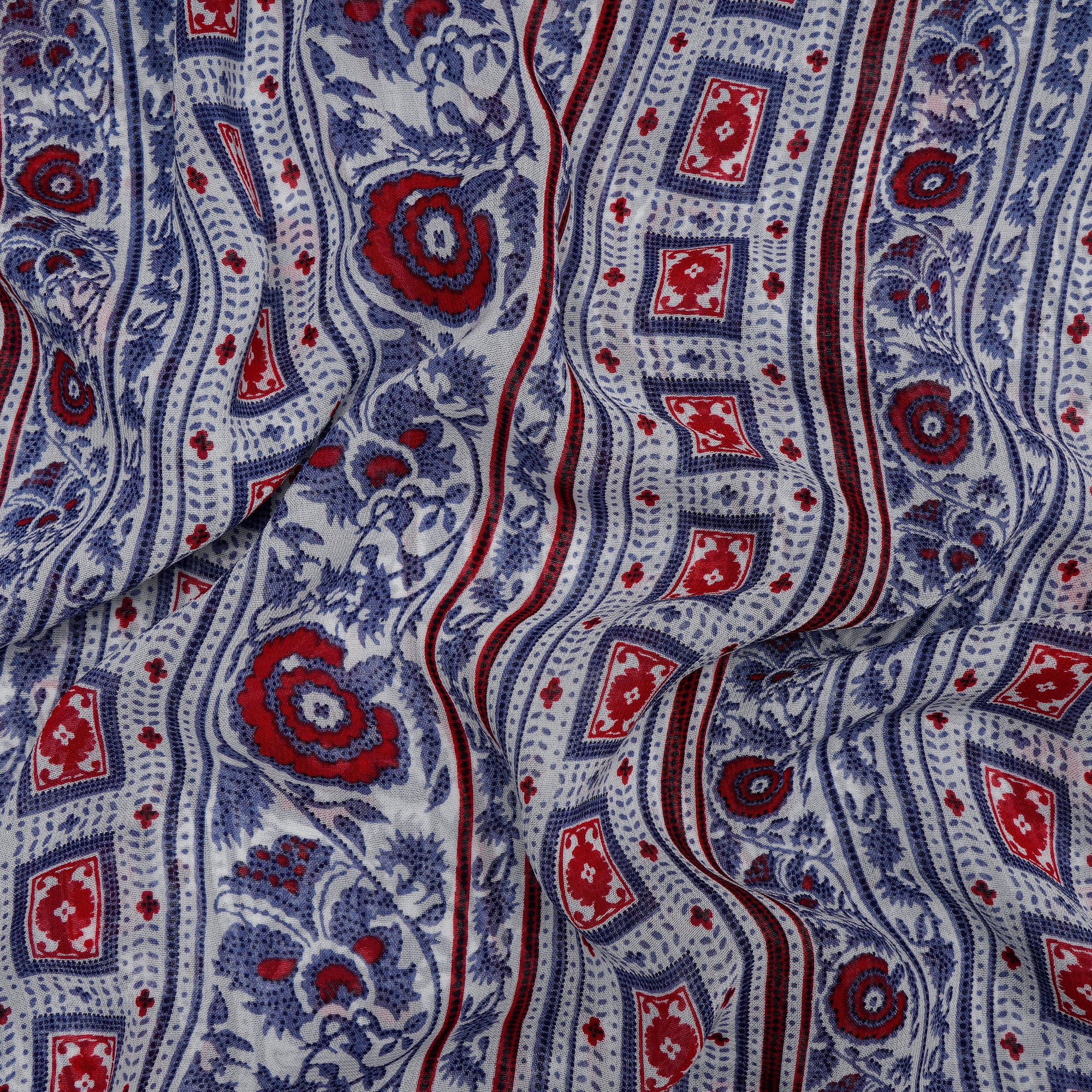 Blue-Red Color Printed Viscose Georgette Fabric