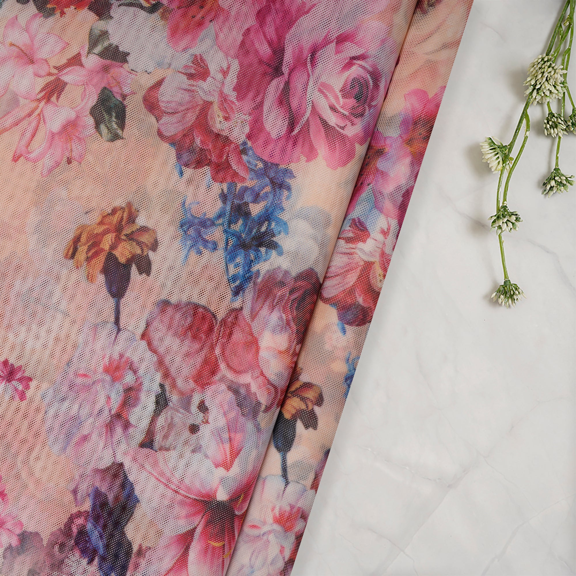 Multi Color Printed Nylon Net Lycra Fabric