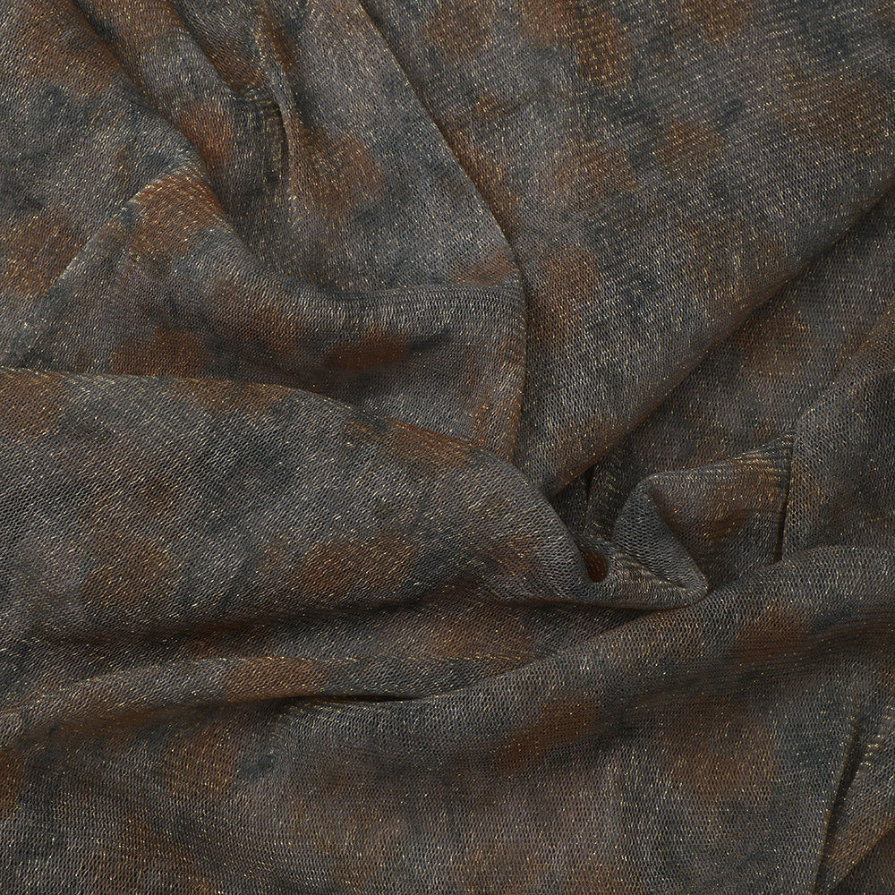 Grey-Brown Color Printed Nylon Net Fabric