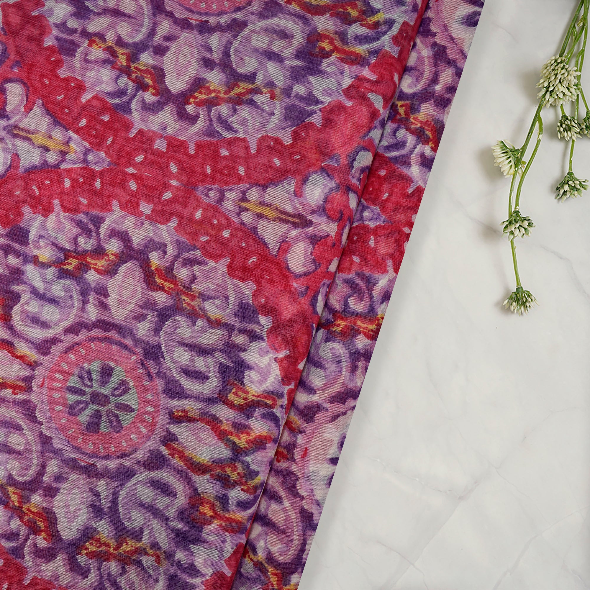 Red-Purple Color Printed Fine Muslin Fabric