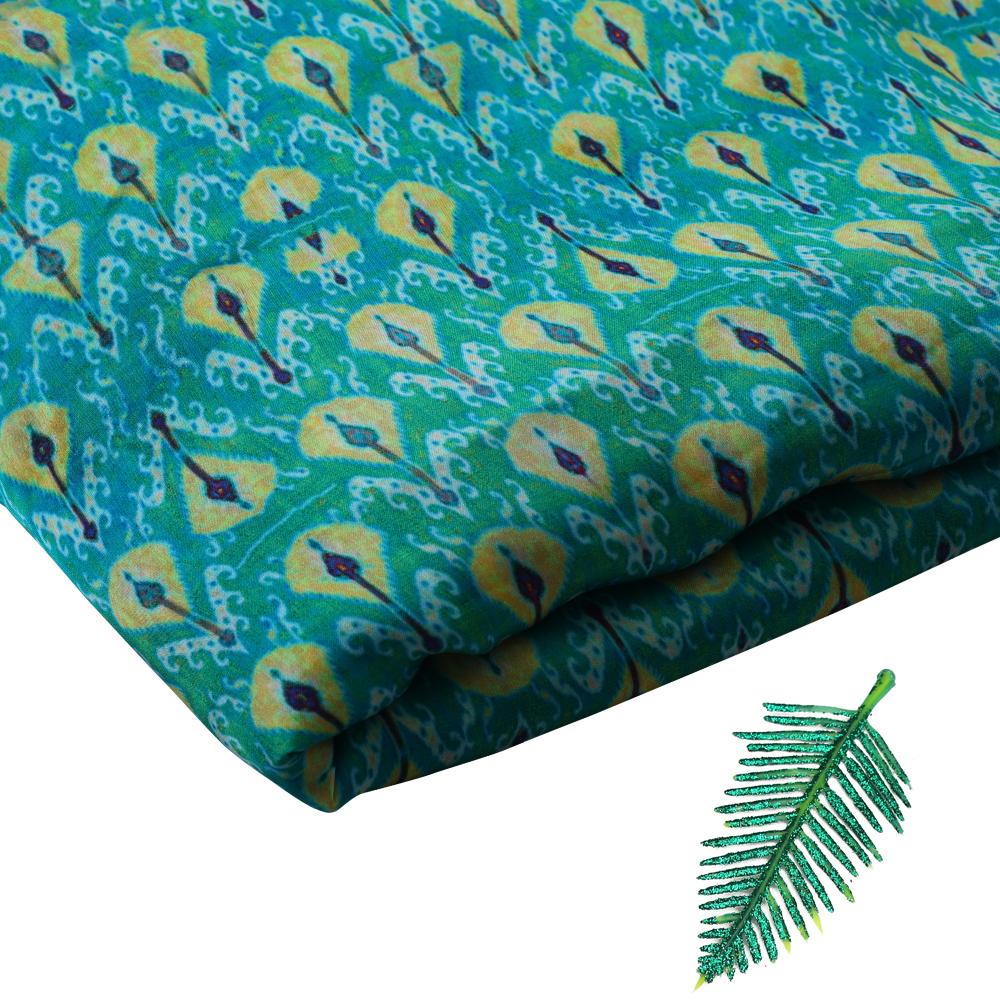 Green Color Printed Satin Chiffon Fabric