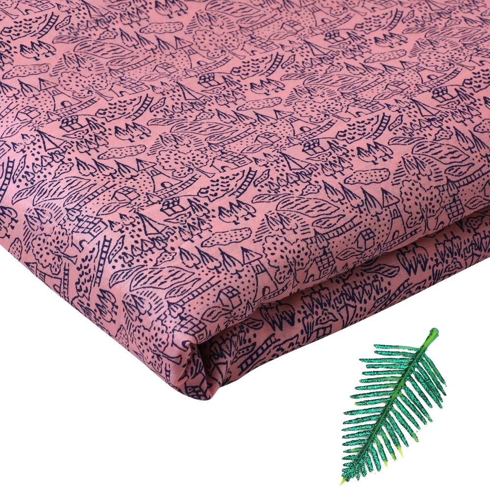 Light Pink-Black Color Printed Fine Chanderi Fabric