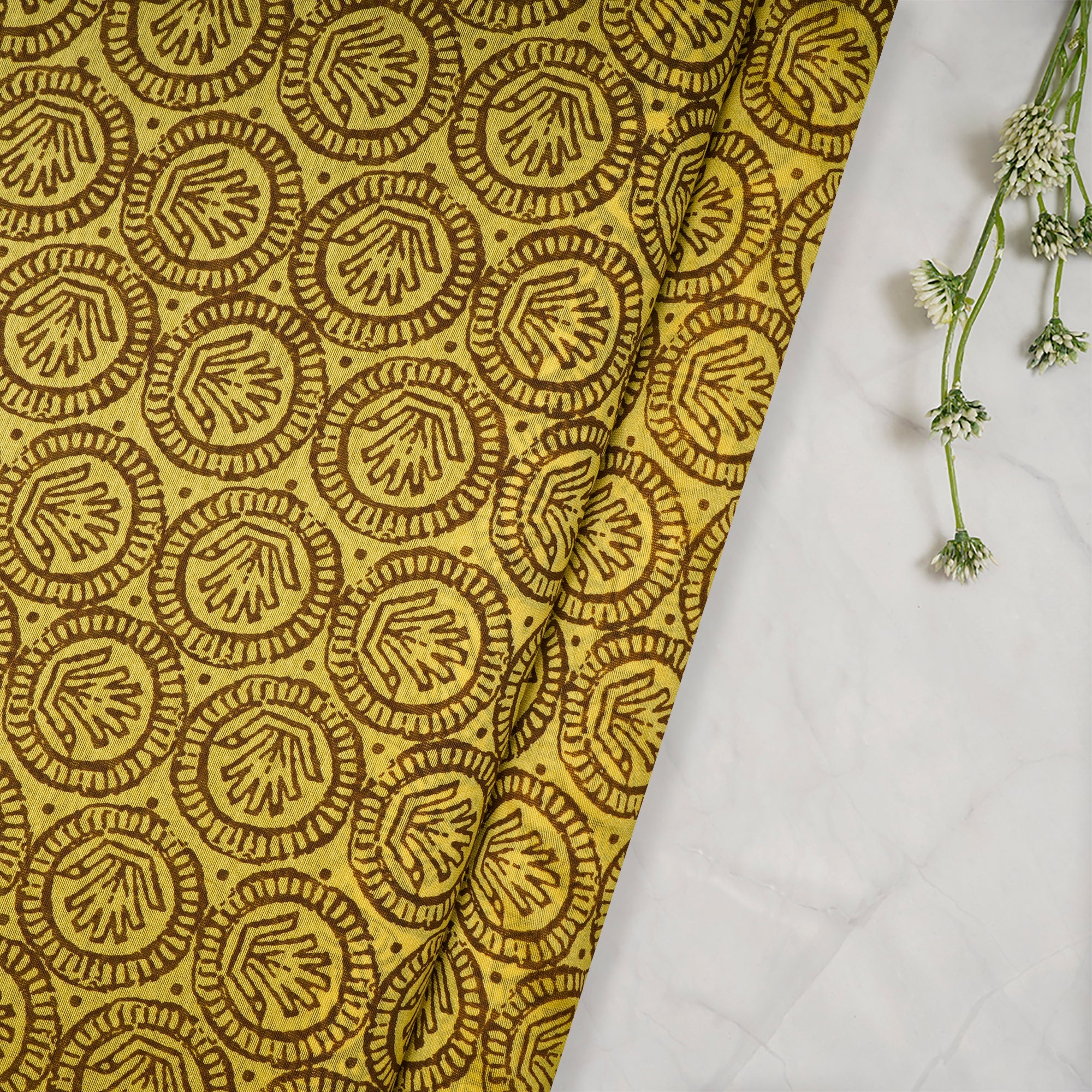 Yellow-Brown Color Digital Printed Fine Chanderi Fabric