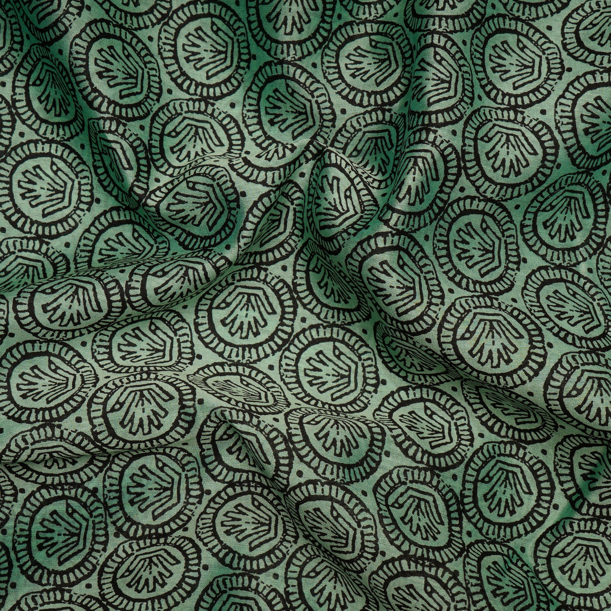 Mint Green-Black Color Printed Fine Chanderi Fabric