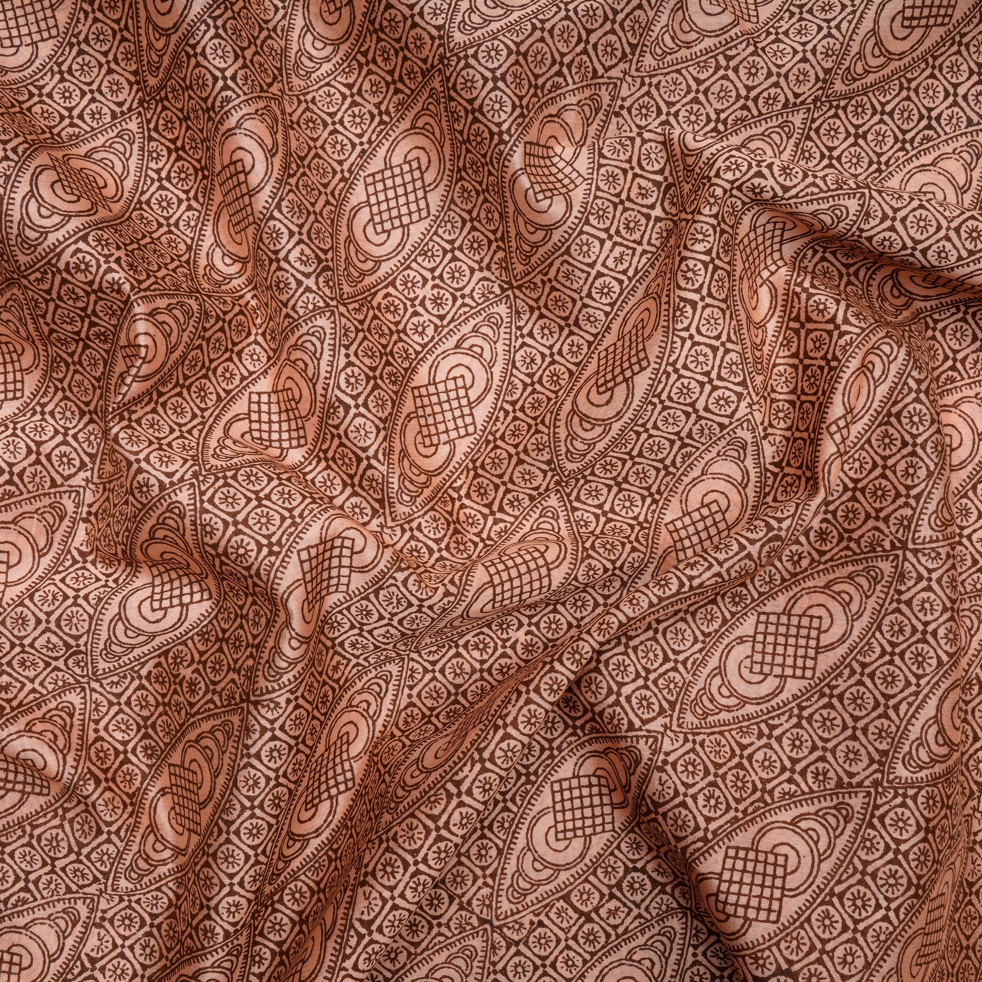 Rose Bud Geometrical Pattern Screen Printed Pure Chanderi Fabric