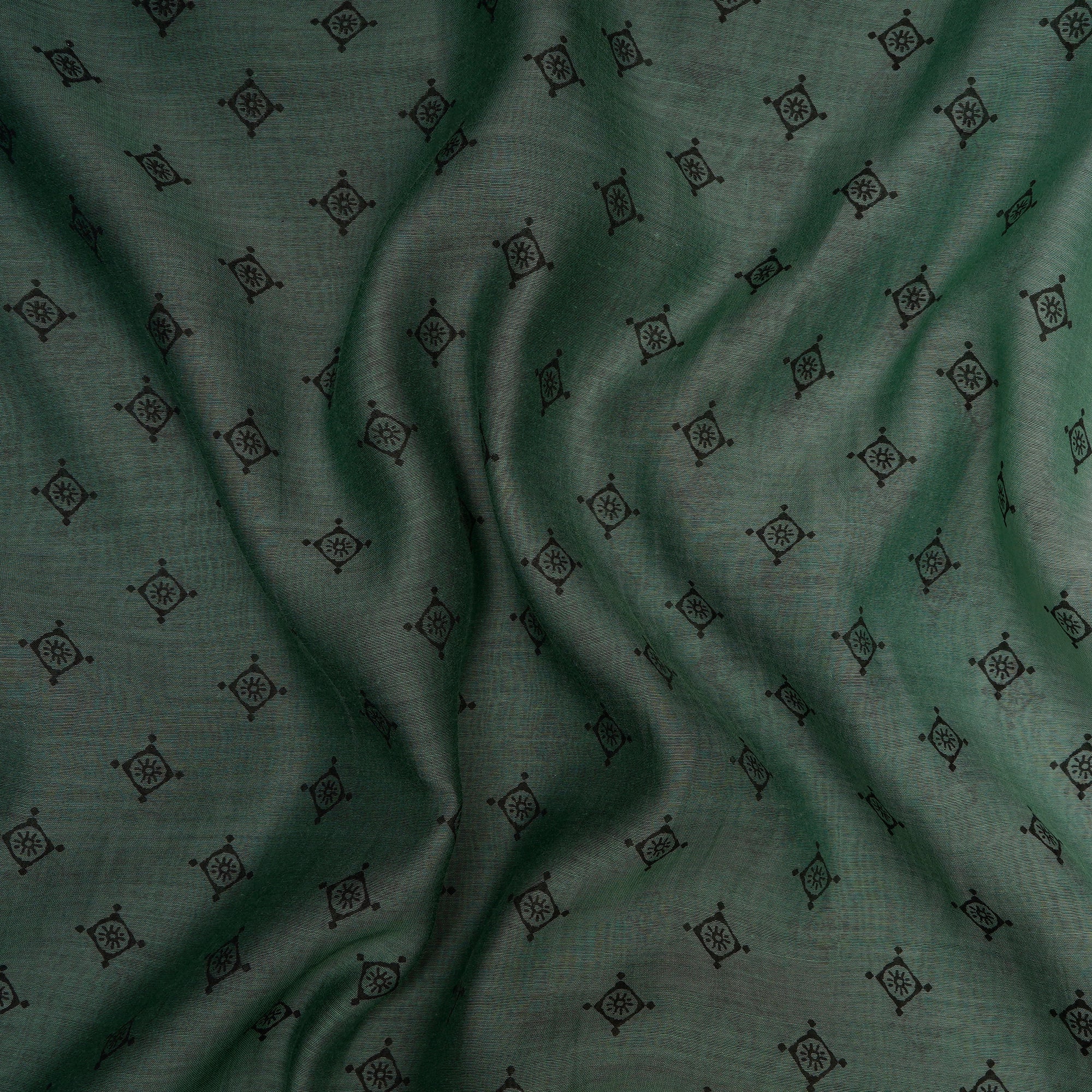 Green Color Printed Fine Chanderi Fabric