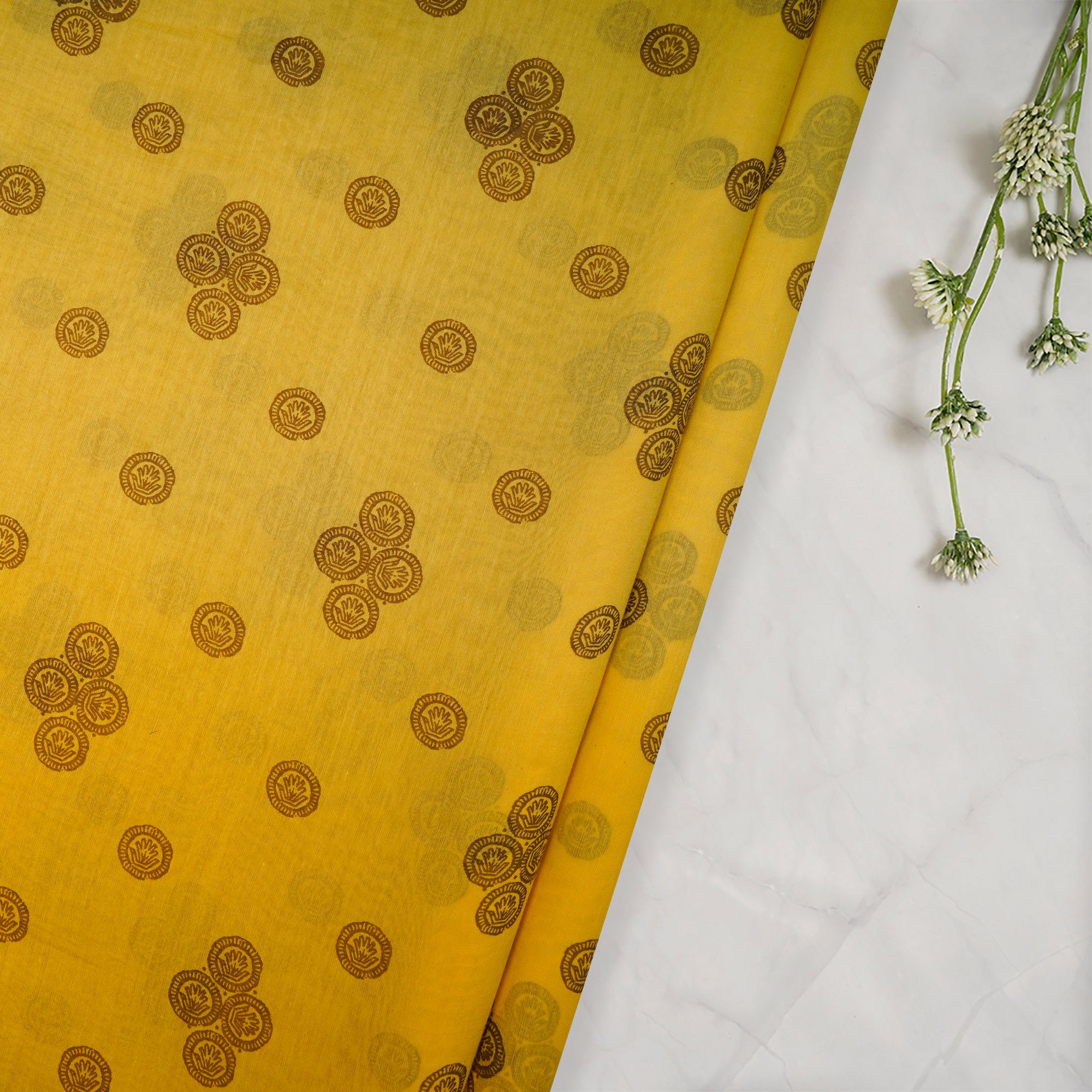 Yellow Color Printed Fine Chanderi Fabric