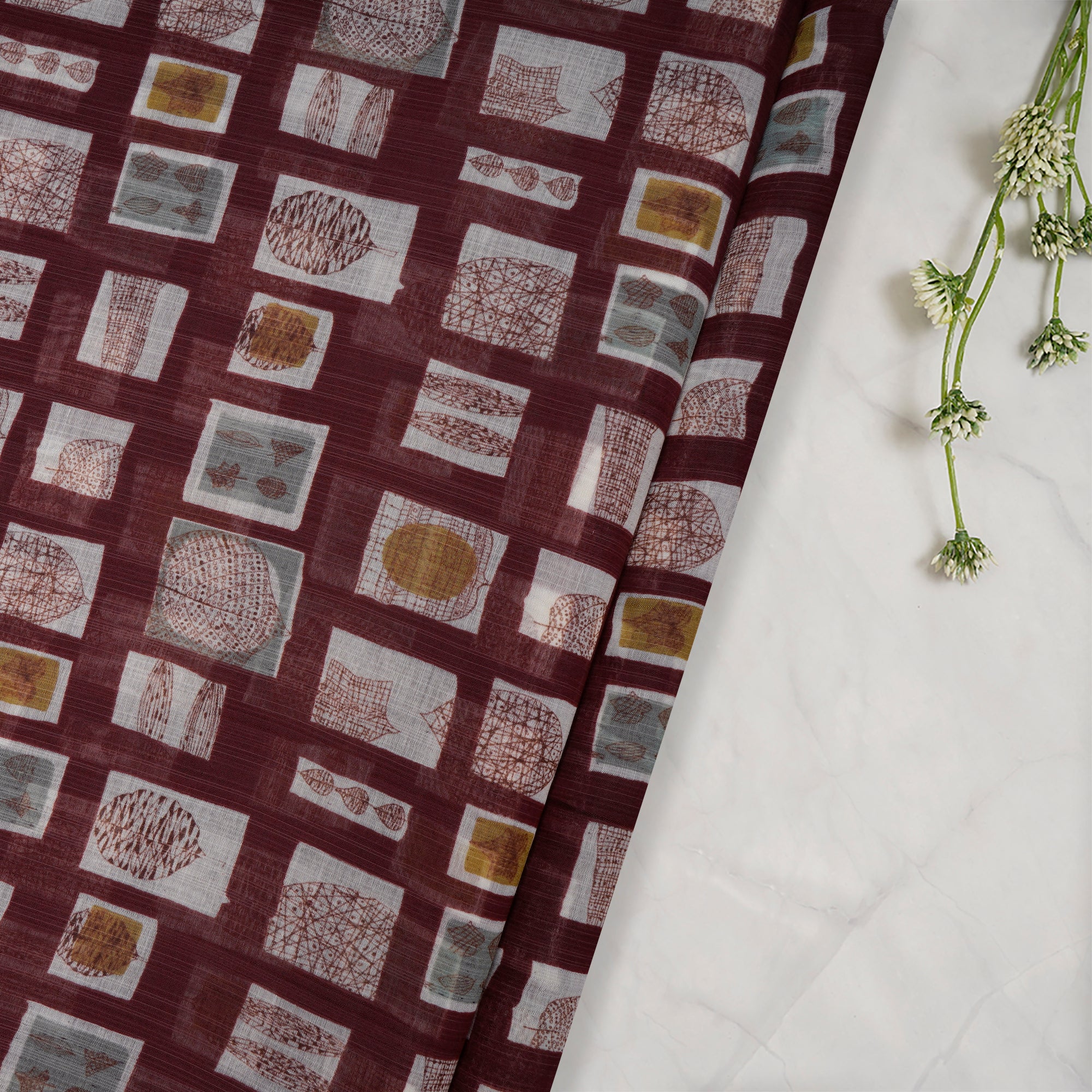 Brown Color Printed Fine Muslin Fabric
