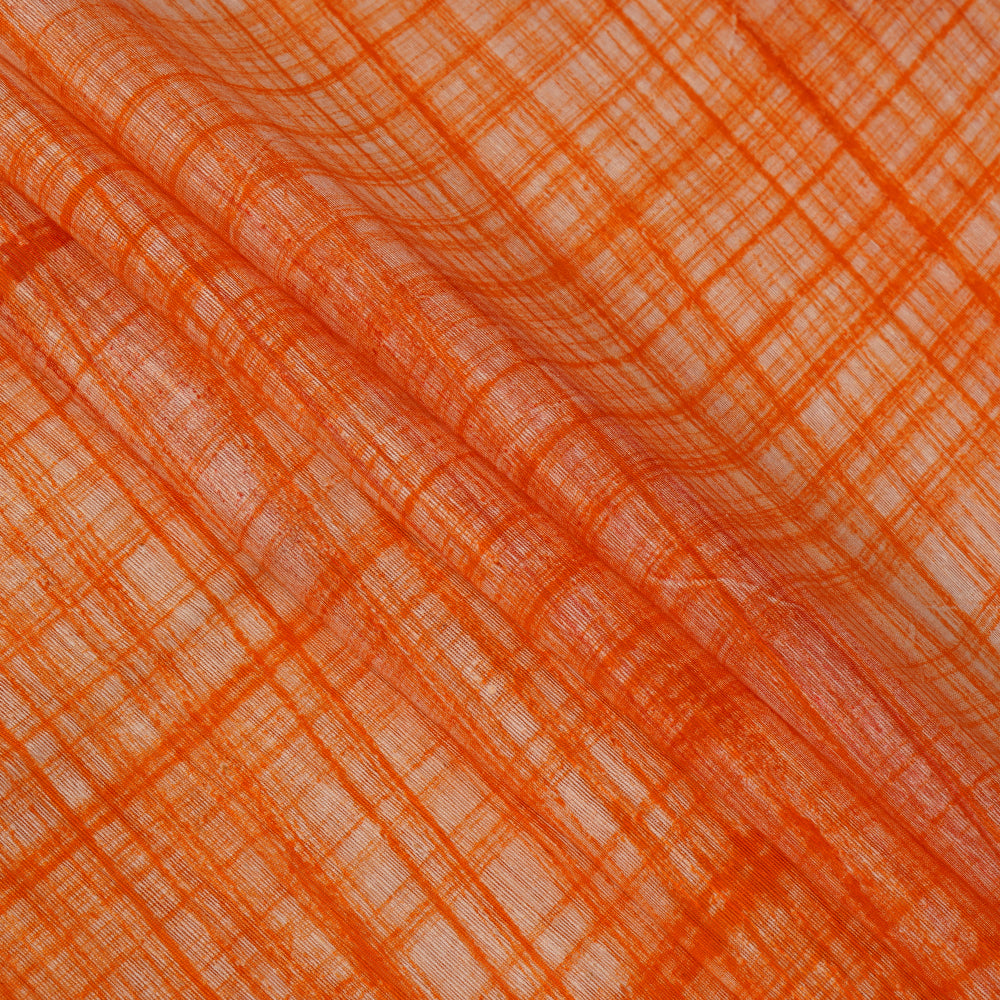 Orange Color Printed Noile Silk Fabric