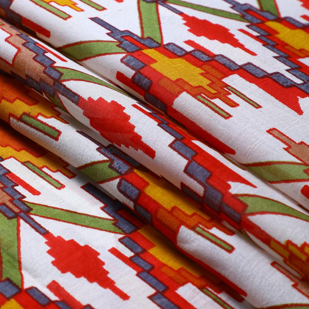 Multi Color Printed Dupion Silk Fabric