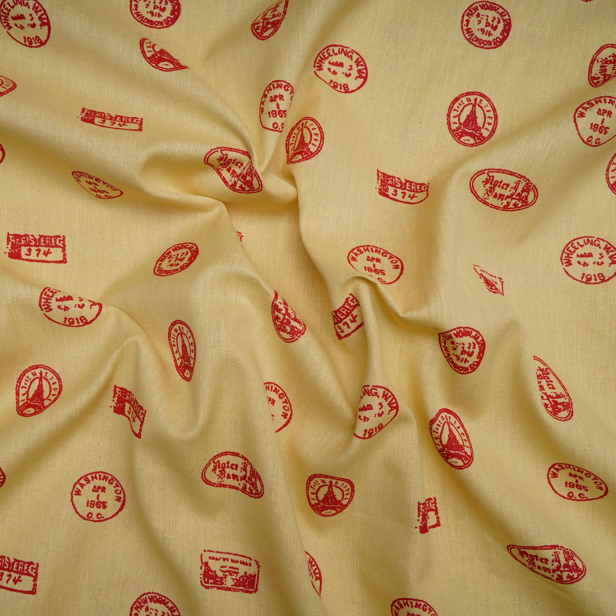 Red Color Printed Cotton Flax Fabric