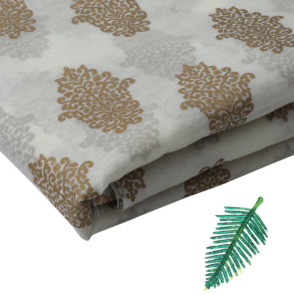 Off White-Golden Color Printed Fine Chanderi Fabric