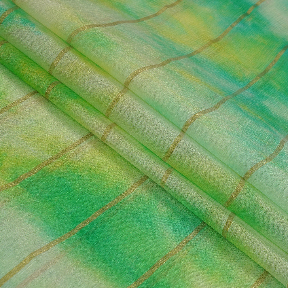 Green Color Handcrafted Tie and Dye Printed Crepe Fabric