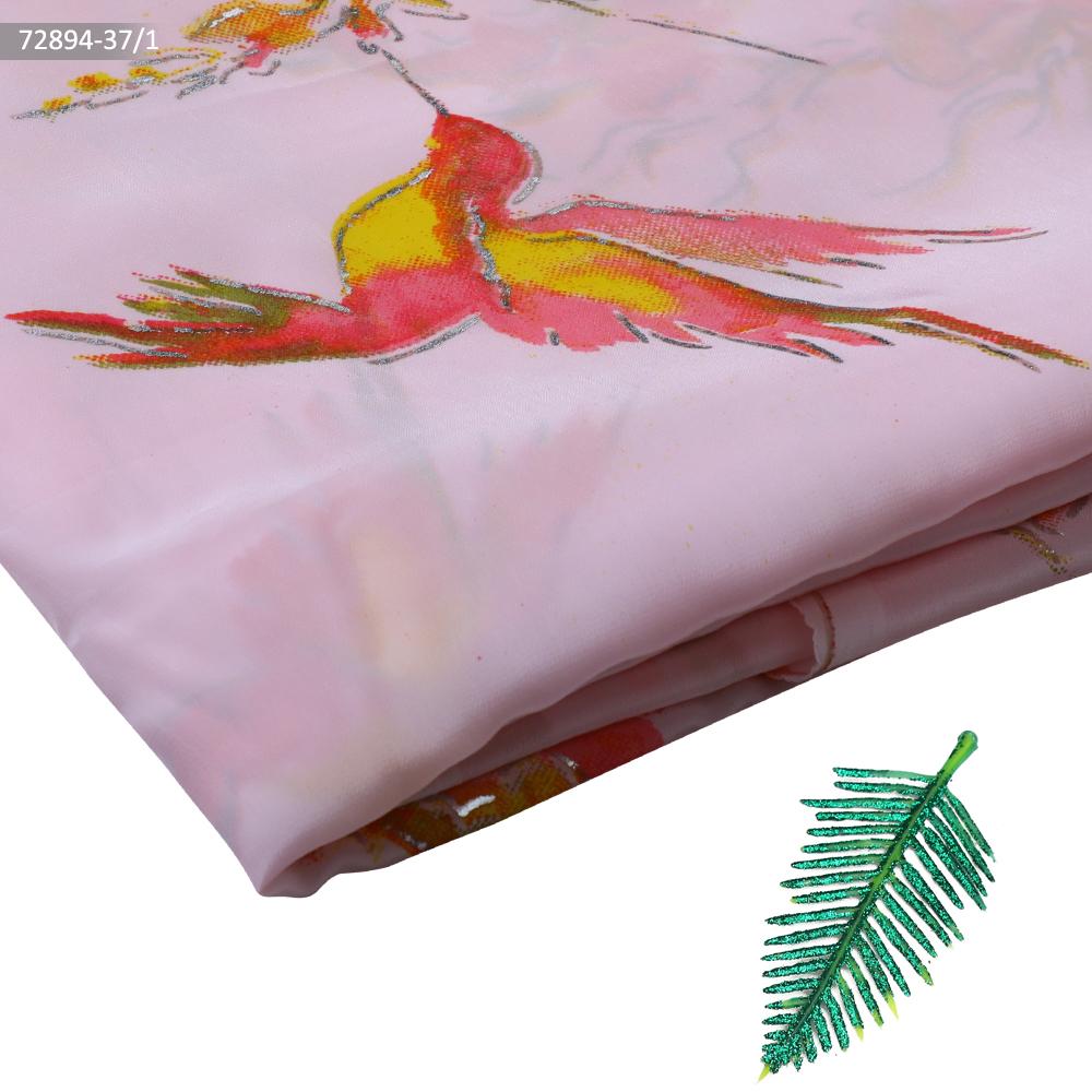 Pink Color Printed Crepe Bemberg Fabric
