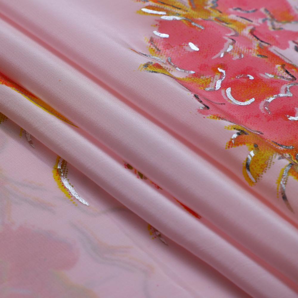 Pink Color Printed Crepe Bemberg Fabric