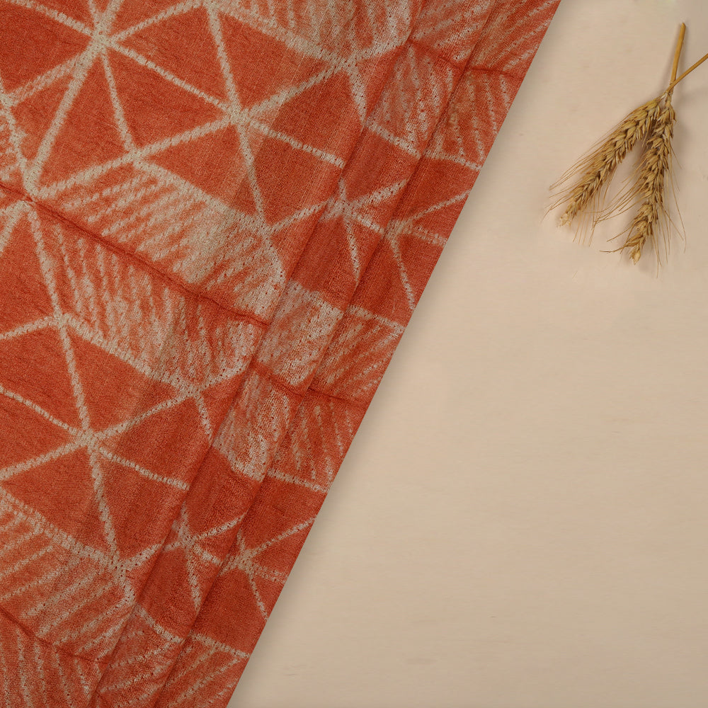 (Pre-Cut 2.85 Mtr ) Orange Color Handcrafted Shibori Pure Tussar Silk Fabric