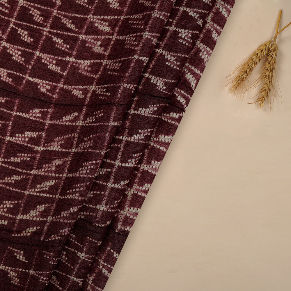 (Pre-Cut 2.85 Mtr ) Plum Color Handcrafted Shibori Pure Tussar Silk Fabric