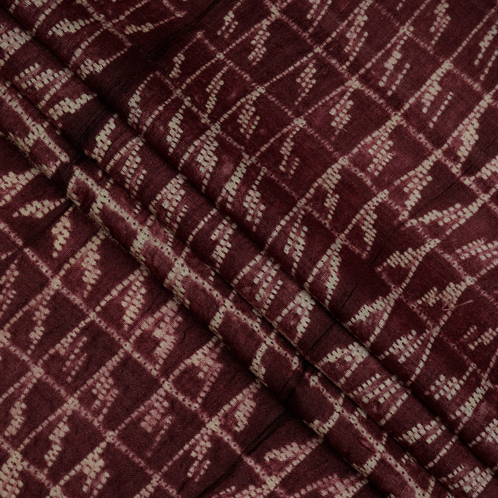 (Pre-Cut 2.85 Mtr ) Plum Color Handcrafted Shibori Pure Tussar Silk Fabric