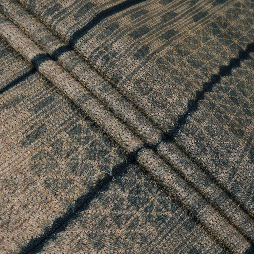 (Pre Cut 2.85 Mtr Piece) Blue Color Handcrafted Shibori Pure Tussar Silk Fabric