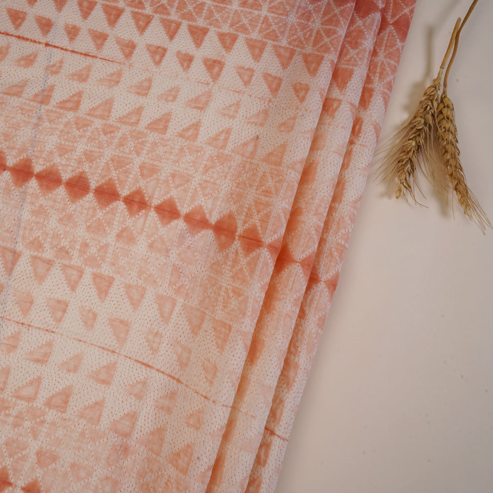 (Pre Cut 3.10 Mtr Piece) Peach Color Handcrafted Tussar Chanderi Fabric