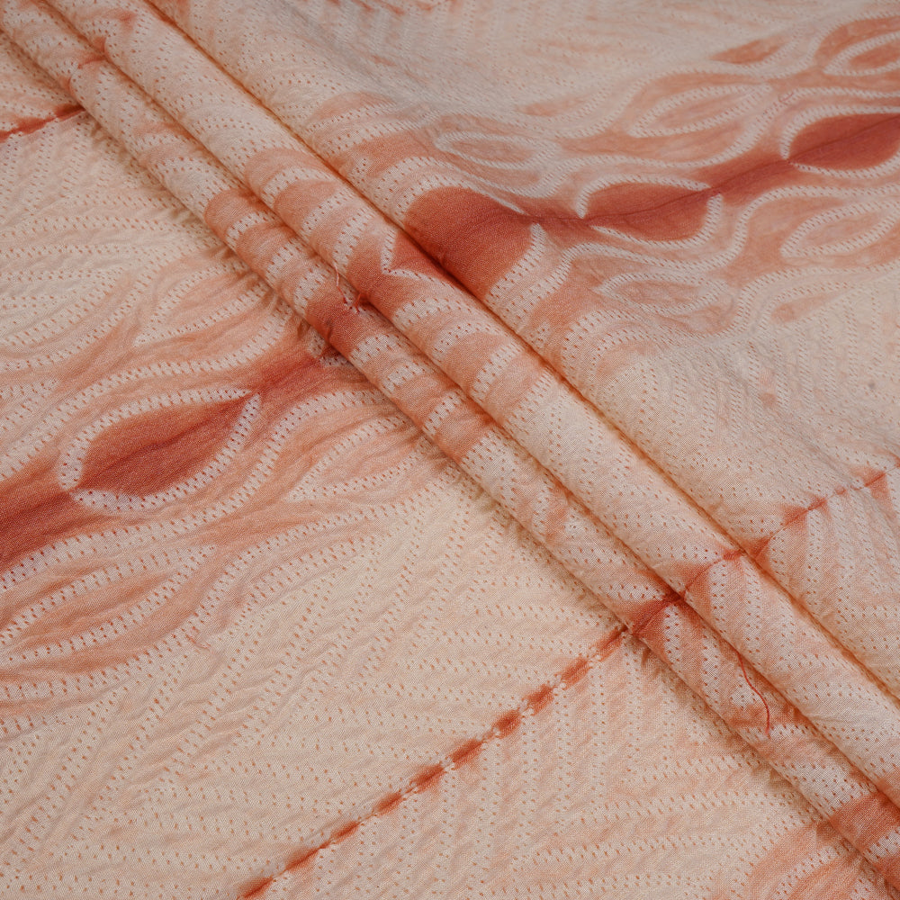 (Pre Cut 3.55 Mtr Piece) Peach Color Handcrafted Shibori Tussar Chanderi Fabric