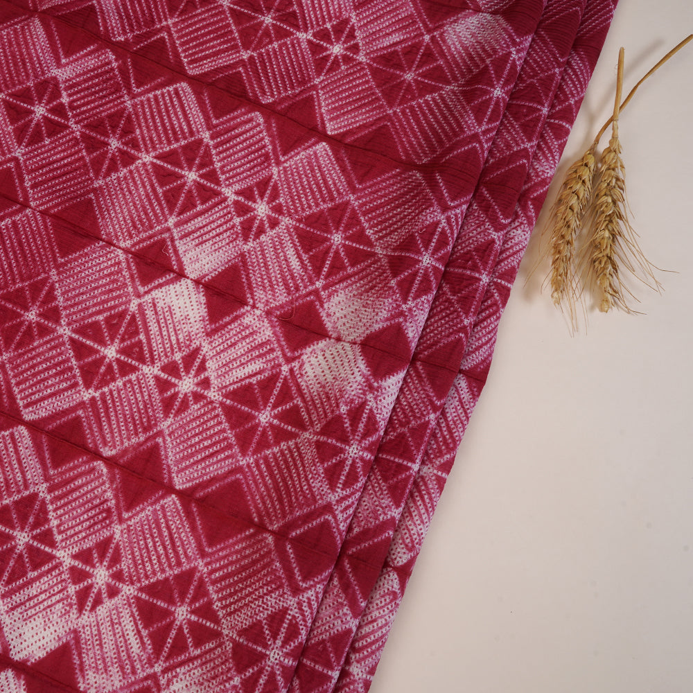 (Pre Cut 3 Mtr Piece) Barn Red Color Handcrafted Shibori Pure Chanderi Fabric