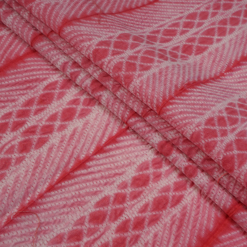 (Pre Cut 3 Mtr Piece) Pink Color Handcrafted Shibori Pure Chanderi Fabric