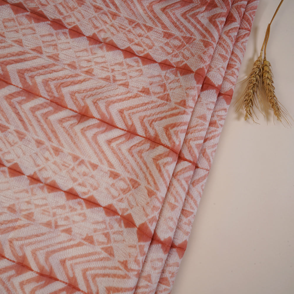 (Pre Cut 3.55 Mtr Piece) Peach Color Handcrafted Shibori Pure Chanderi Fabric