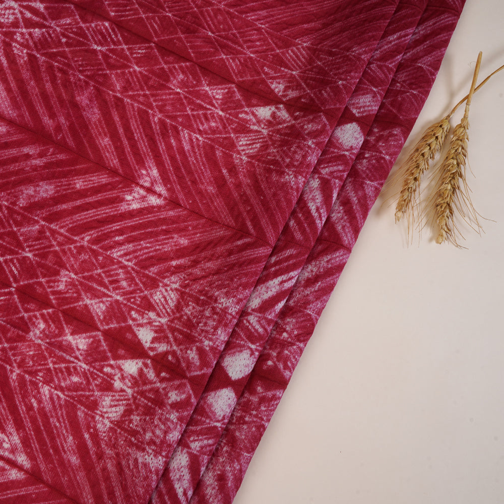 (Pre Cut 2.75 Mtr Piece) Barn Red Color Handcrafted Shibori Pure Chanderi Fabric