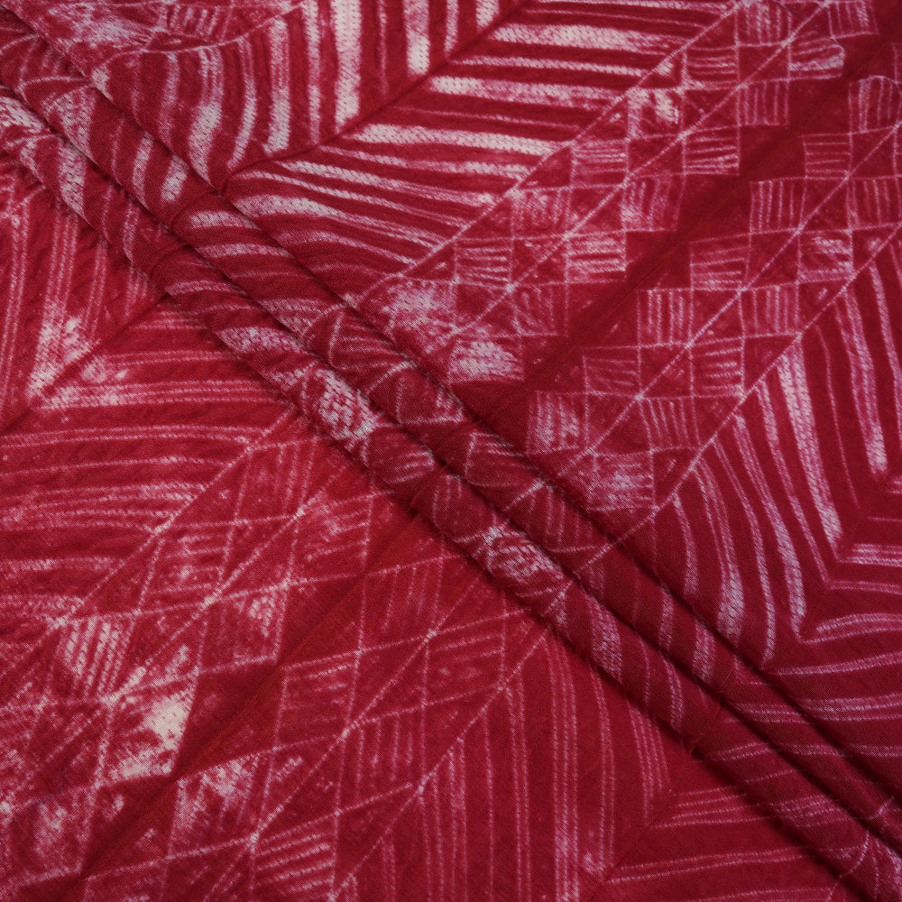(Pre Cut 2.75 Mtr Piece) Barn Red Color Handcrafted Shibori Pure Chanderi Fabric