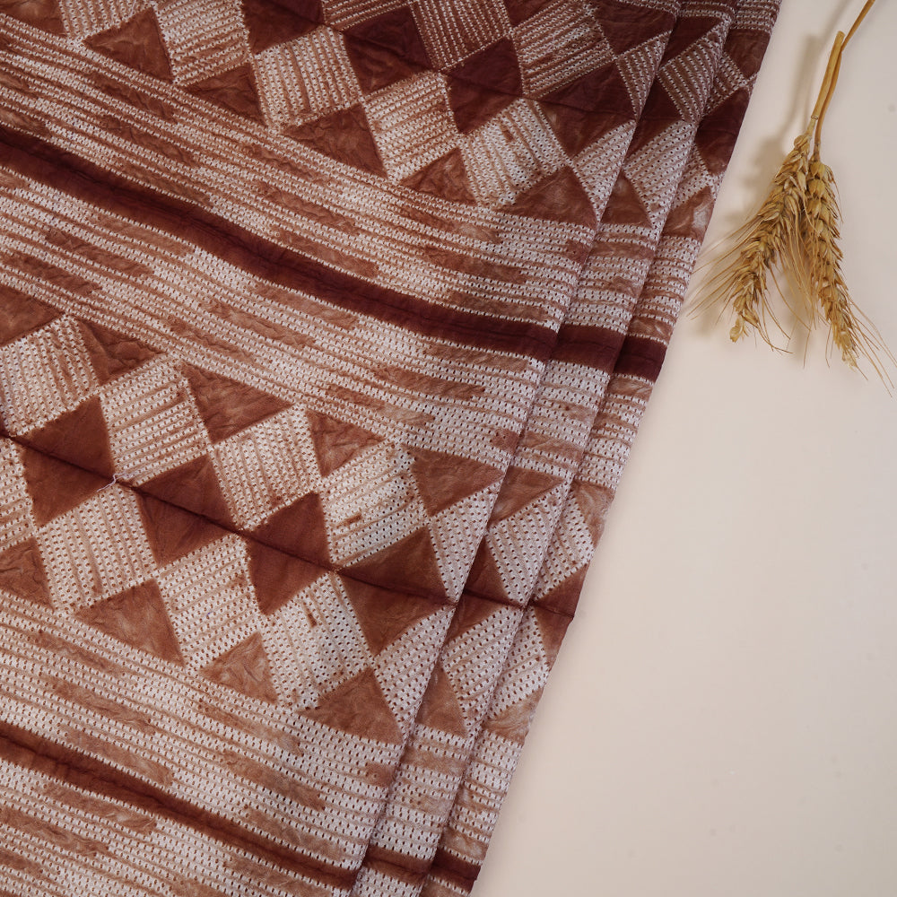 (Pre Cut 4.80 Mtr Piece) Brown Color Handcrafted Shibori Pure Silk Fabric