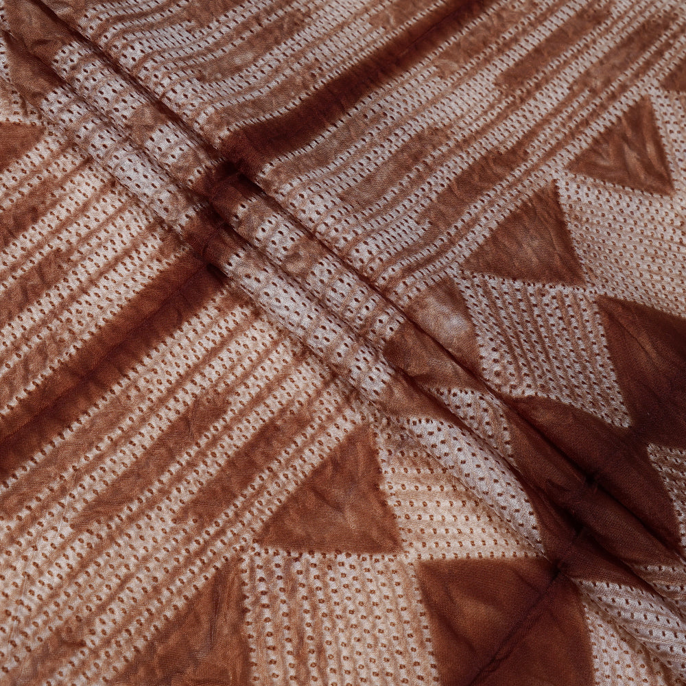 (Pre Cut 4.80 Mtr Piece) Brown Color Handcrafted Shibori Pure Silk Fabric