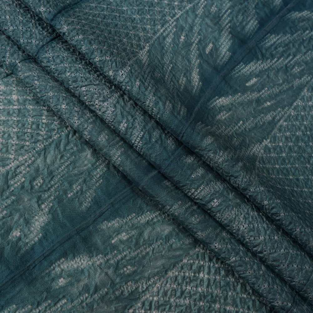 (Pre Cut 4.55 Mtr Piece) Air Force Blue Color Handcrafted Shibori Pure Silk Fabric