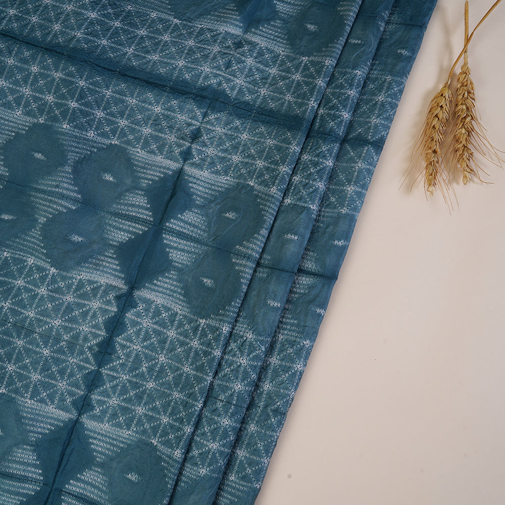 (Pre Cut 2.65 Mtr Piece) Air Force Blue Color Handcrafted Shibori Pure Silk Fabric