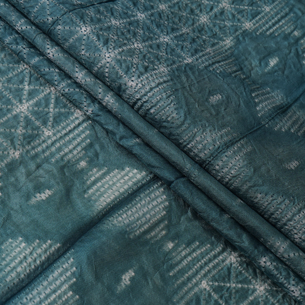 (Pre Cut 2.65 Mtr Piece) Air Force Blue Color Handcrafted Shibori Pure Silk Fabric