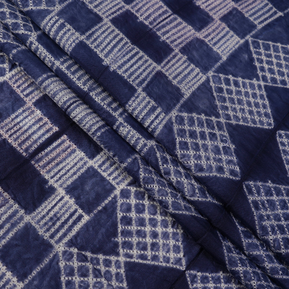 (Pre Cut 4.85 Mtr Piece) Blue Color Handcrafted Shibori Pure Silk Fabric