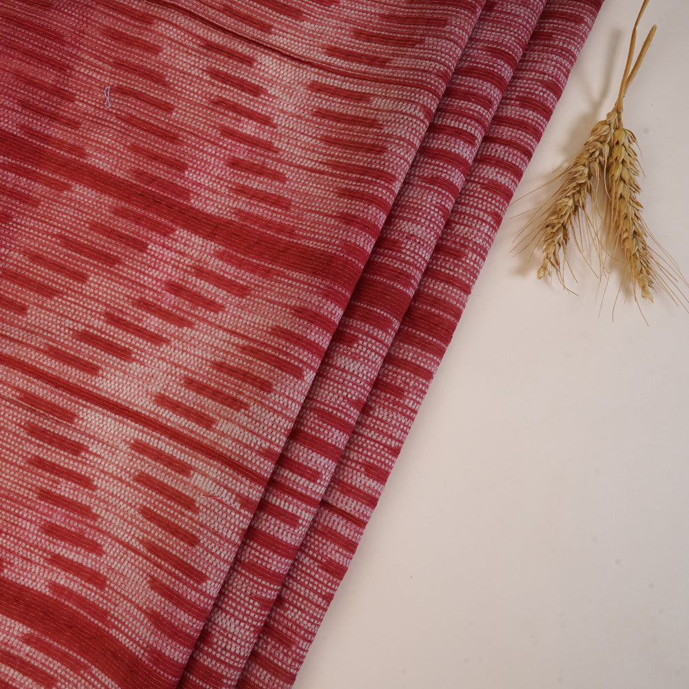 (Pre Cut 2.85 Mtr Piece) Dull Red Color Handcrafted Shibori Pure Chanderi Fabric