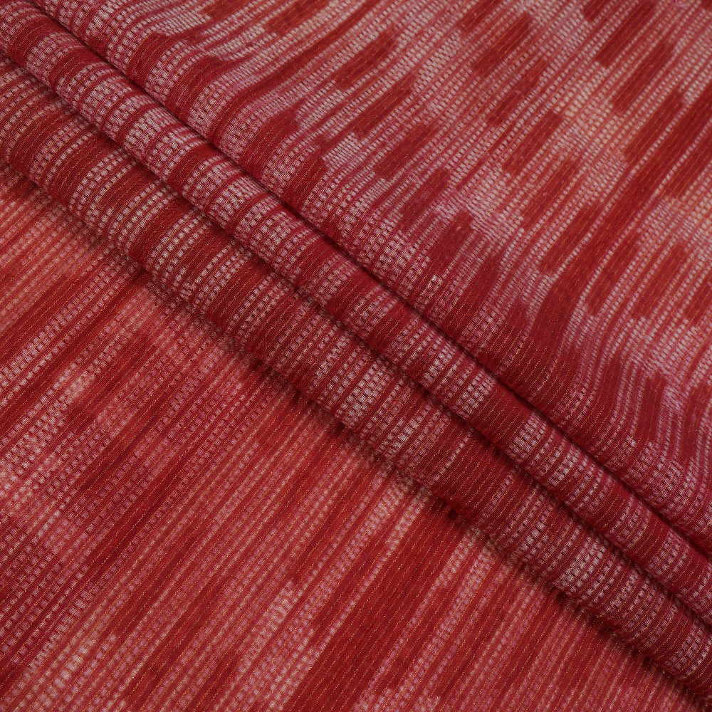 (Pre Cut 2.85 Mtr Piece) Dull Red Color Handcrafted Shibori Pure Chanderi Fabric