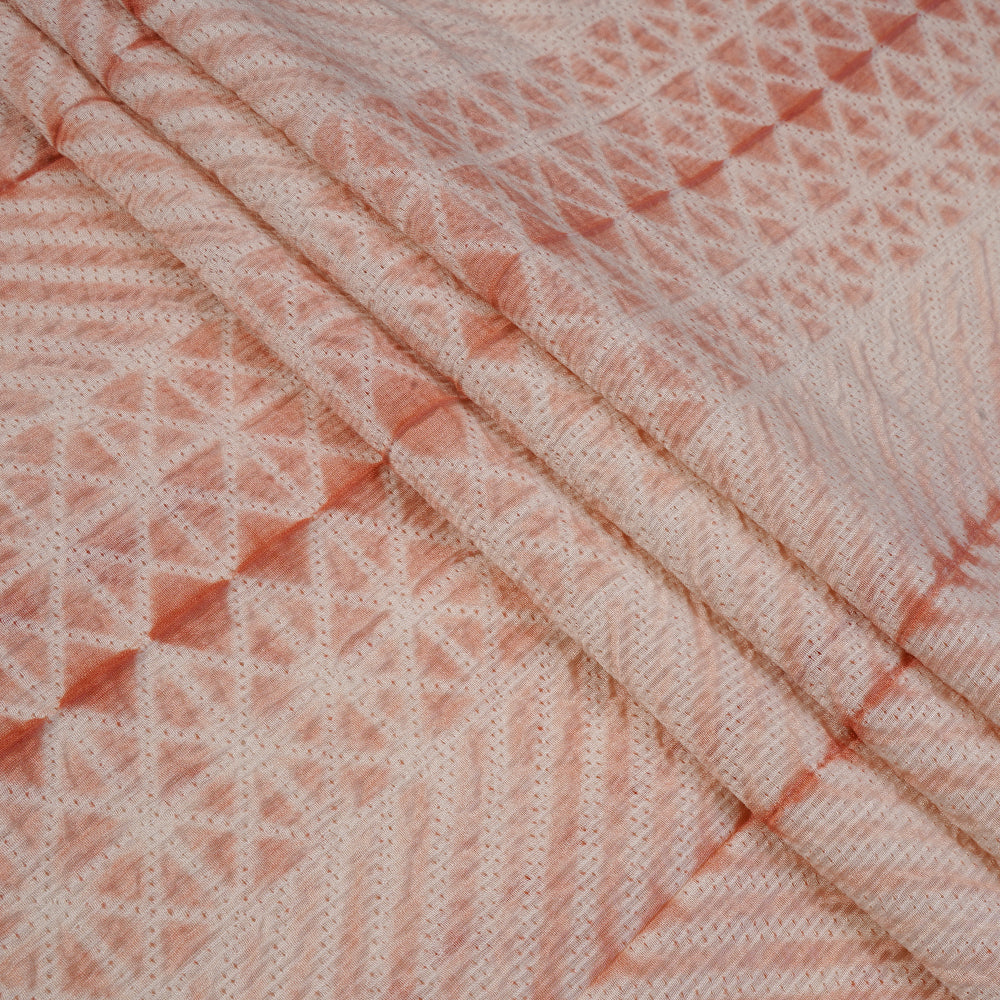 (Pre Cut 5 Mtr Piece) Peach Color Handcrafted Shibori Pure Chanderi Fabric