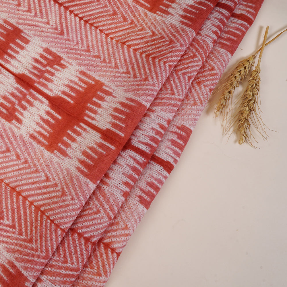 (Pre Cut 5.20 Mtr Piece) Peach Color Handcrafted Shibori Pure Chanderi Fabric
