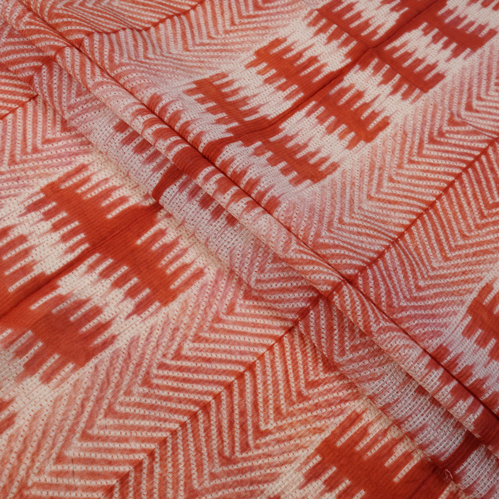 (Pre Cut 5.20 Mtr Piece) Peach Color Handcrafted Shibori Pure Chanderi Fabric