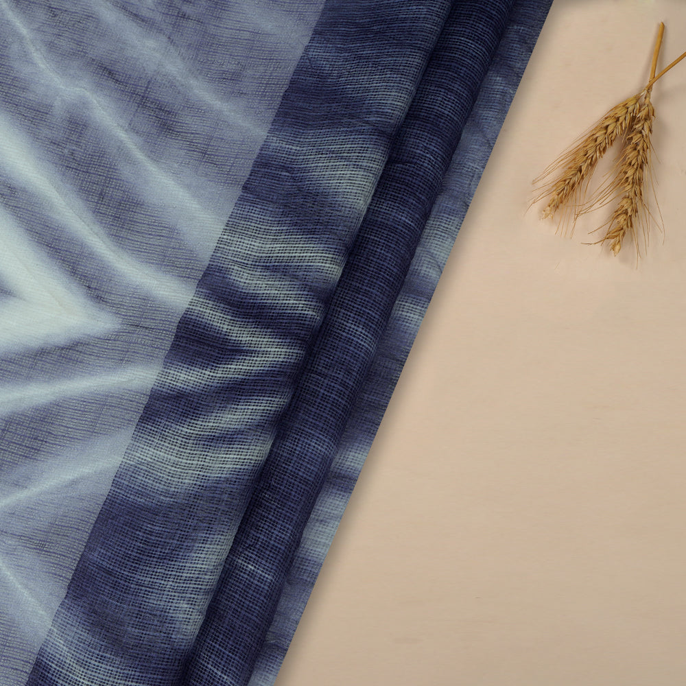 (Pre Cut 4.65 Mtr piece) Blue Color Handcrafted Shibori Pure Kota Silk Fabric