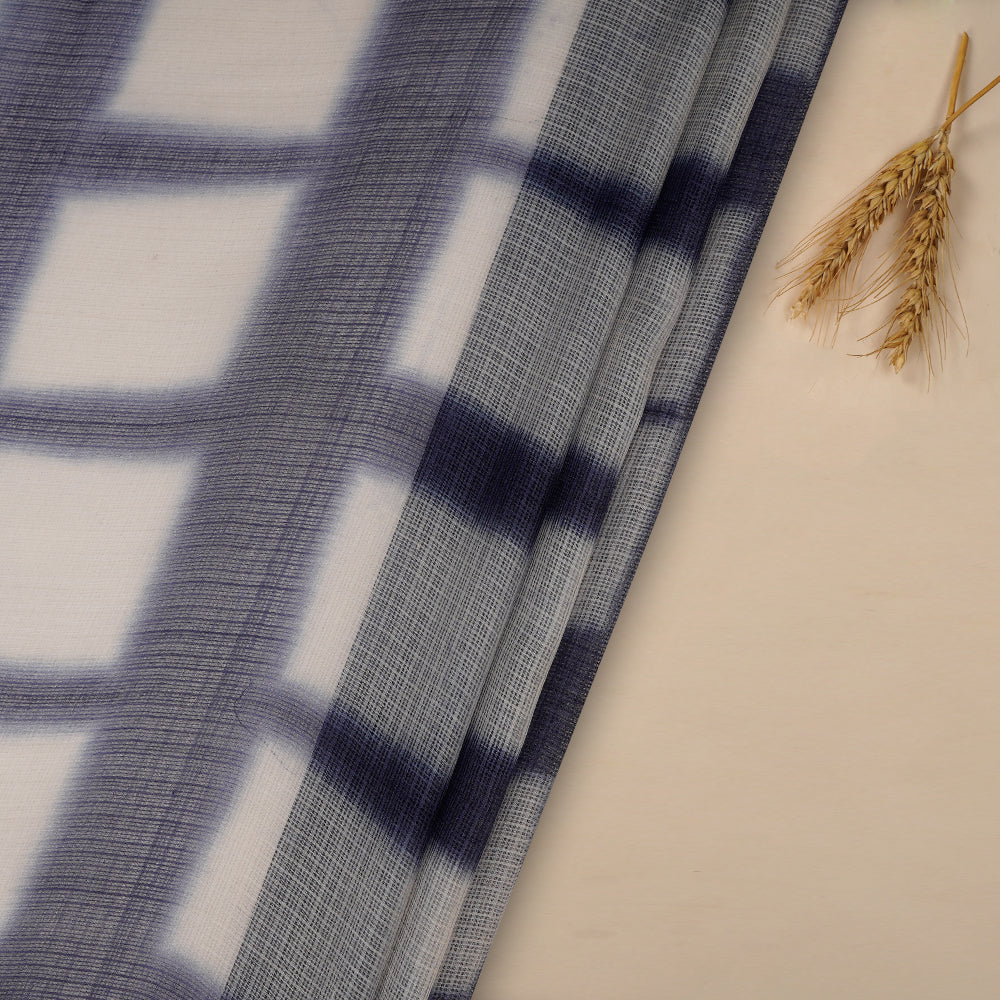 (Pre Cut 5 Mtr piece) Blue-White Color Handcrafted Shibori Printed Pure Kota Silk Fabric
