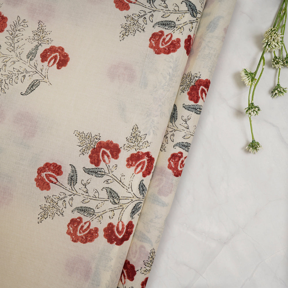 Cream Color Printed Cotton Cambric Fabric